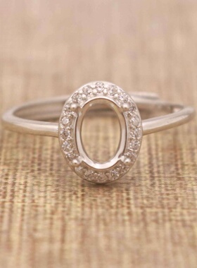 蛋形925银戴妃款戒指空托围锆代裸石镶嵌18k金多规格戒指空托活口