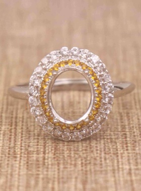 蛋形925银戴妃款戒指空托围锆代裸石镶嵌18k金多规格戒指空托活口