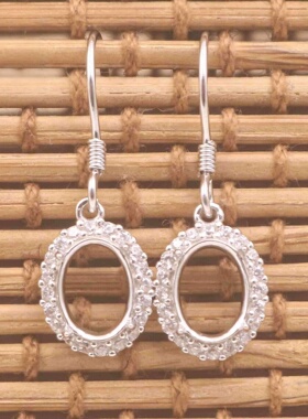 蛋形925银戴妃款耳坠空托围锆代裸石镶嵌18k金多规格耳坠首饰空托