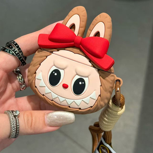 适用AirPods4苹果耳机保护套趣味2代卡通airpodspro2蝴蝶结拉布布airpods3可爱pvc软壳防摔蓝牙苹果耳机壳