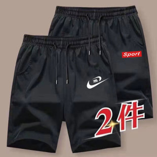 字母印花空调冰丝裤 运动上班短裤 黑色大码 五分裤 潮休闲裤 2023夏季