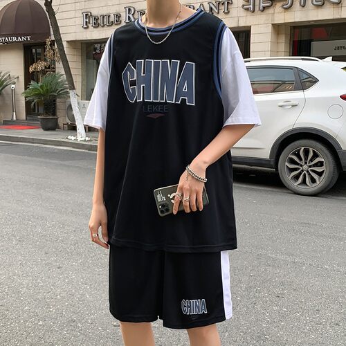 港风宽松大码两件套班服短袖短裤