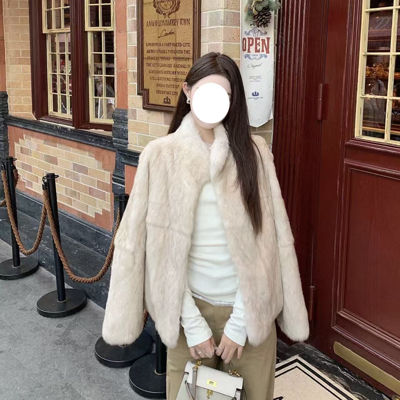 美式复古立领加厚毛绒短外套上衣