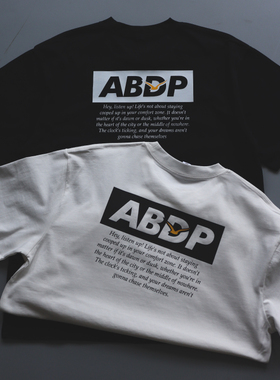 ABDP棉质美式宽松舒适刺绣休闲经典小领口圆领刺绣印花短袖T恤