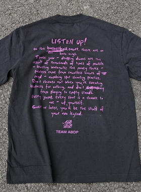 ABDP美式男士运动休闲宽松短袖T恤复古重磅小领口棉质印花260g