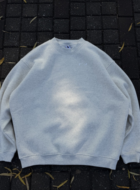 ABDP运动休闲美式圆领套头印花加绒小领口长袖宽松情侣纯色卫衣