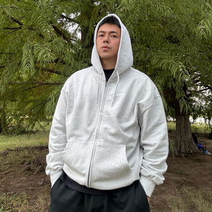 ABDP美式 boxy卫衣外套 纯色运动休闲毛圈连帽宽松拉链情侣夹克式