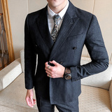 2025春季薄款S-5XL大码男士精品双排扣西服套装三件套6023P290，男装西服套装，电商D216