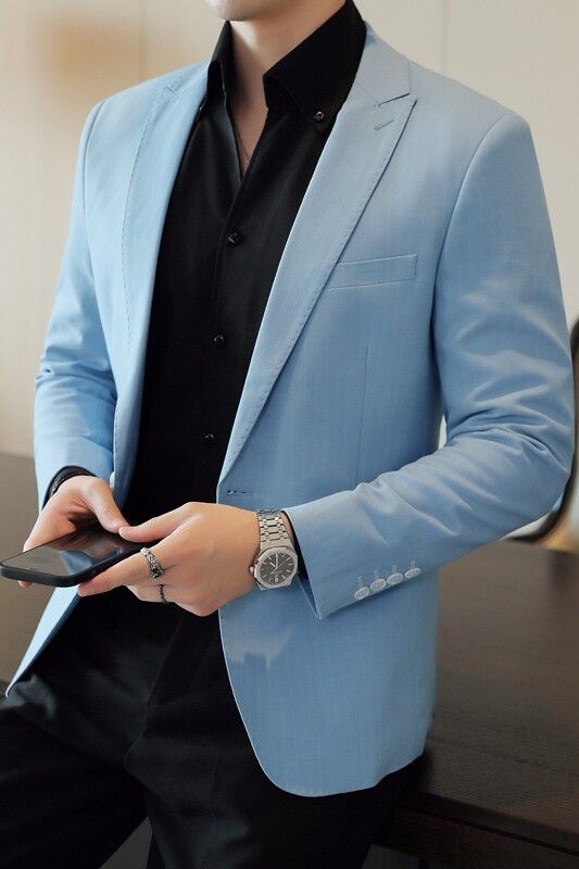 人模图2025新款男士休闲西服时尚修身西装条纹单西外套DX6931P165,男装西服套装,电商D216