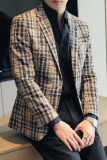 模特图2025年男士休闲西服修身时尚西装单西外套DX6956P185，男装西服套装，电商D216