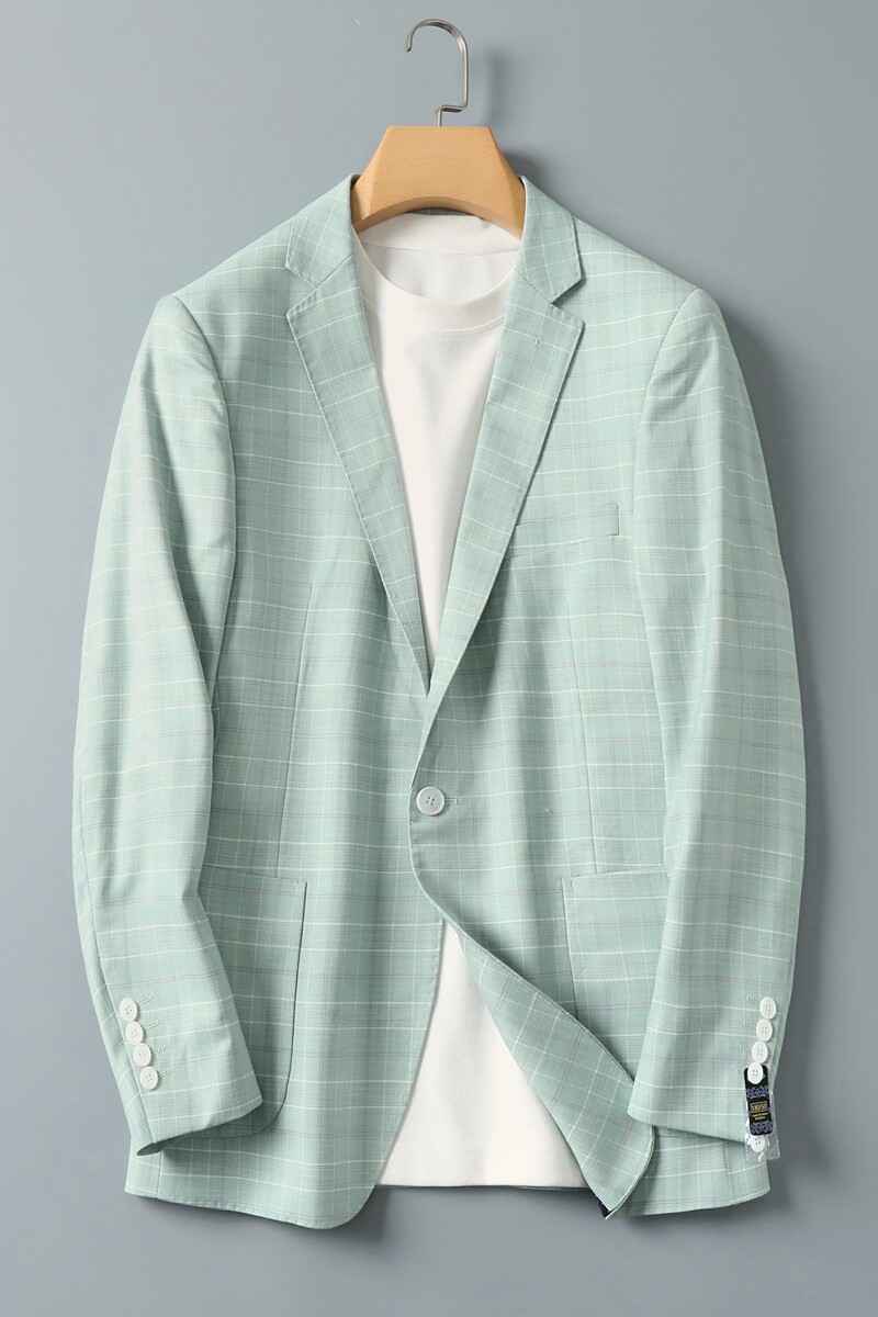 平铺图男士休闲西服修身西装格子单西外套上衣DX6848P165,男装西服,电商D216