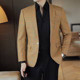 人模图2025新款男士休闲西服修身西装格子单西外套DX6908P165，男装西服套装，电商D216