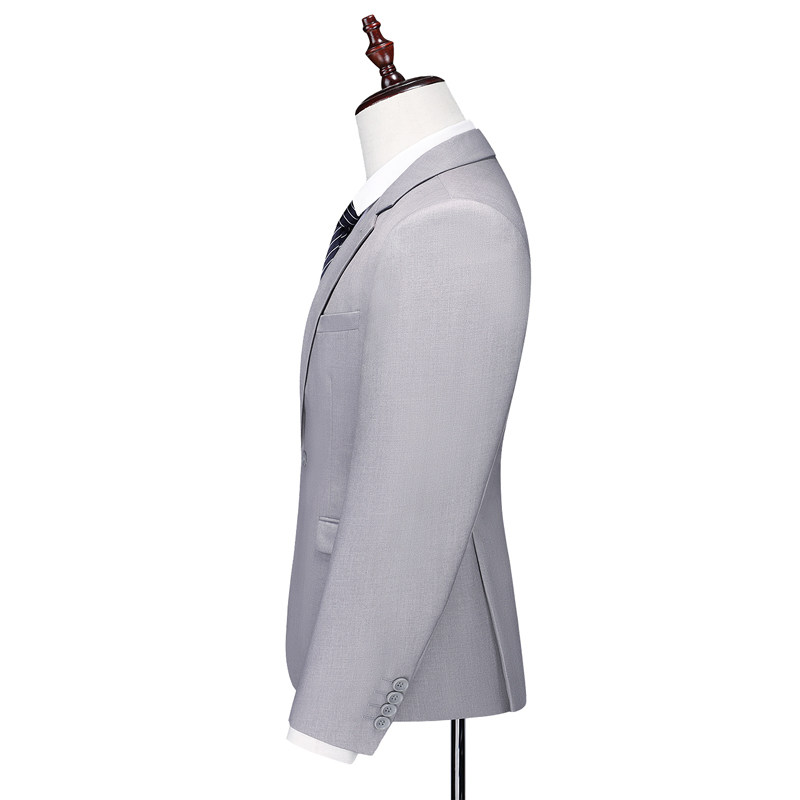 浅灰色M-6XL外贸西服套装三件套一粒扣2边开叉男士西装7001P190,男装西服套装,电商D216