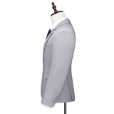 浅灰色M-6XL外贸西服套装三件套一粒扣2边开叉男士西装7001P190，男装西服套装，电商D216