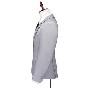 浅灰色M-6XL外贸西服套装三件套一粒扣2边开叉男士西装7001P190图片
