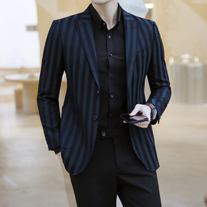 模特图2025年男士春季青年时尚休闲条纹西装单西外套DX6104P165,男装西服套装,电商D216