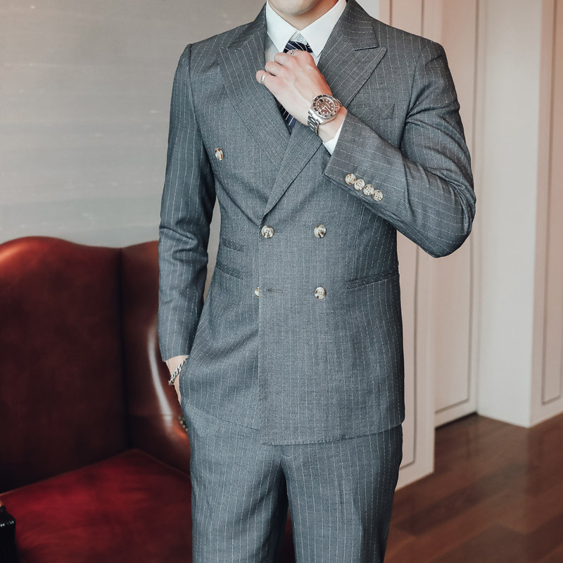 2长期款男士西服套装双排扣三件套新郎结婚礼服伴郎6034P300,男装西服套装,电商D216