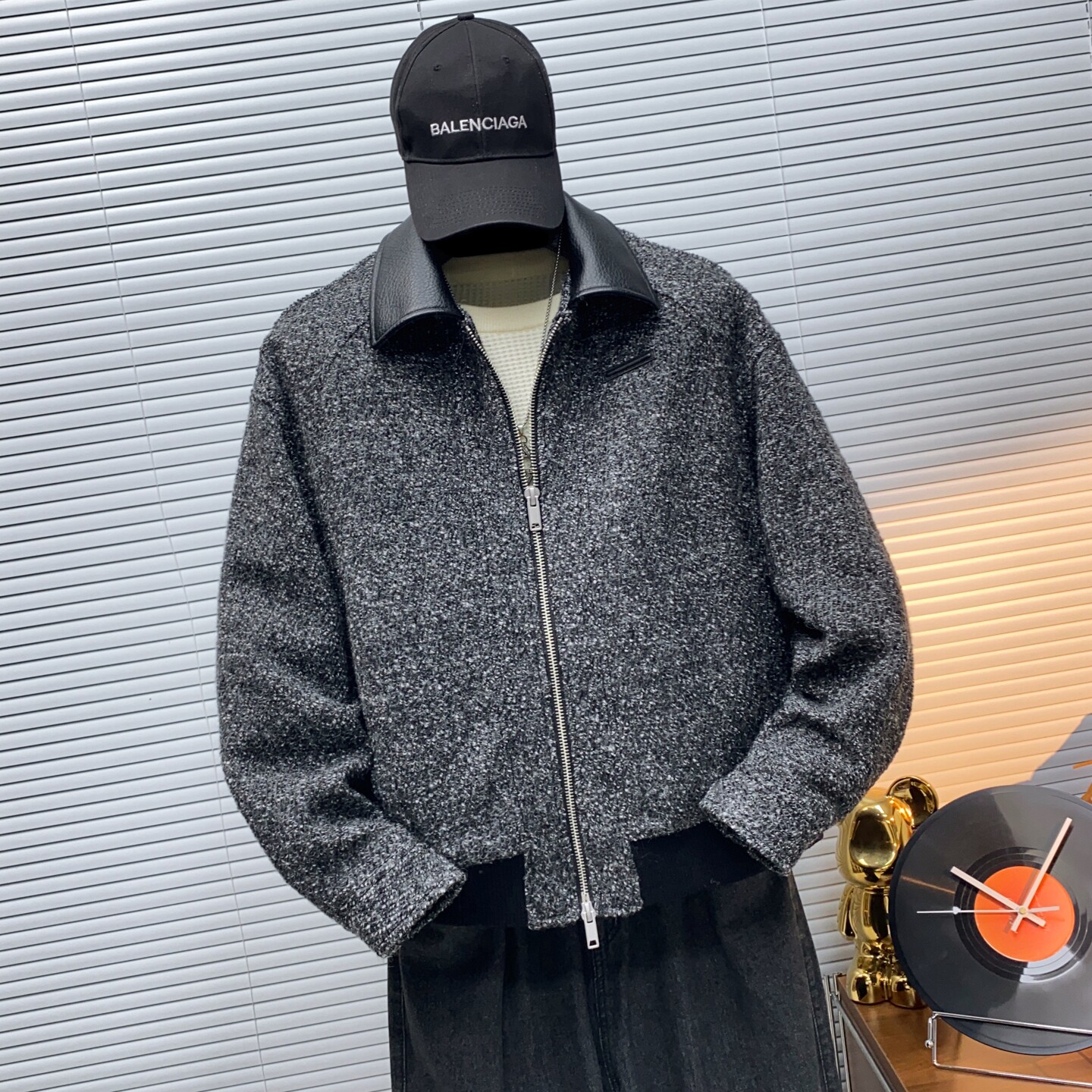 架子图-新标90白鸭绒男士绵羊毛宽松短款毛呢羽绒服88361P360,男装羽绒服,电商D216