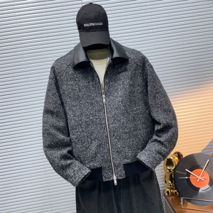 架子图-新标90白鸭绒男士绵羊毛宽松短款毛呢羽绒服88361P360图片