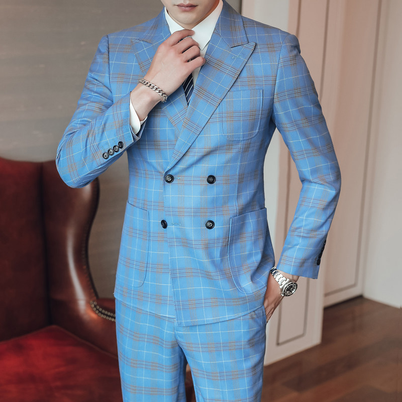 2长期款男士西服套装双排扣三件套新郎结婚礼服伴郎6035P300图片