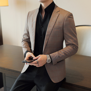 人模图2025新款男士休闲西服修身西装格子单西外套DX6909P165，男装西服套装，电商D216