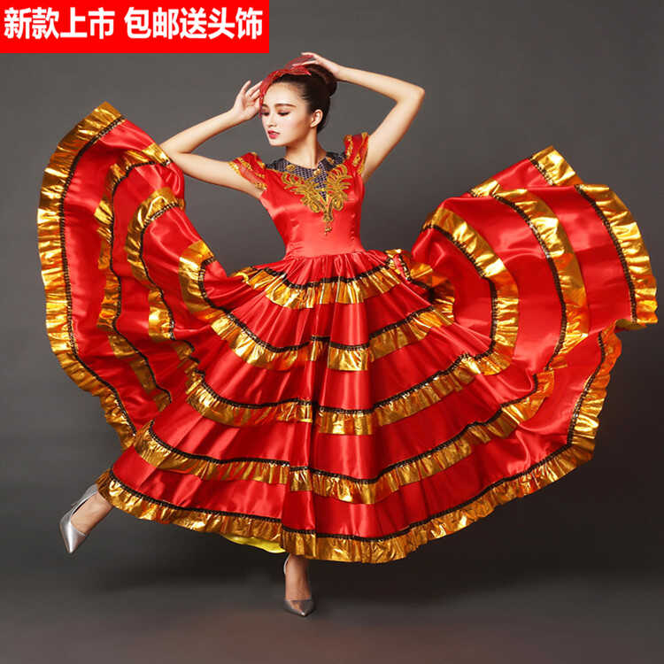 开场舞大摆裙演出服西班牙斗牛舞现代大型舞台长裙大气舞蹈服