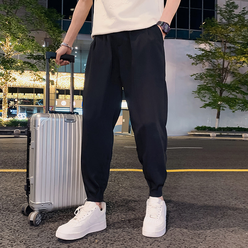 OBOY 여름 얇은 드레이프 바지 남성 트렌디 브랜드 바지 지퍼 디자인 캐주얼 바지 잘 생긴 얼음 실크 바지 유행