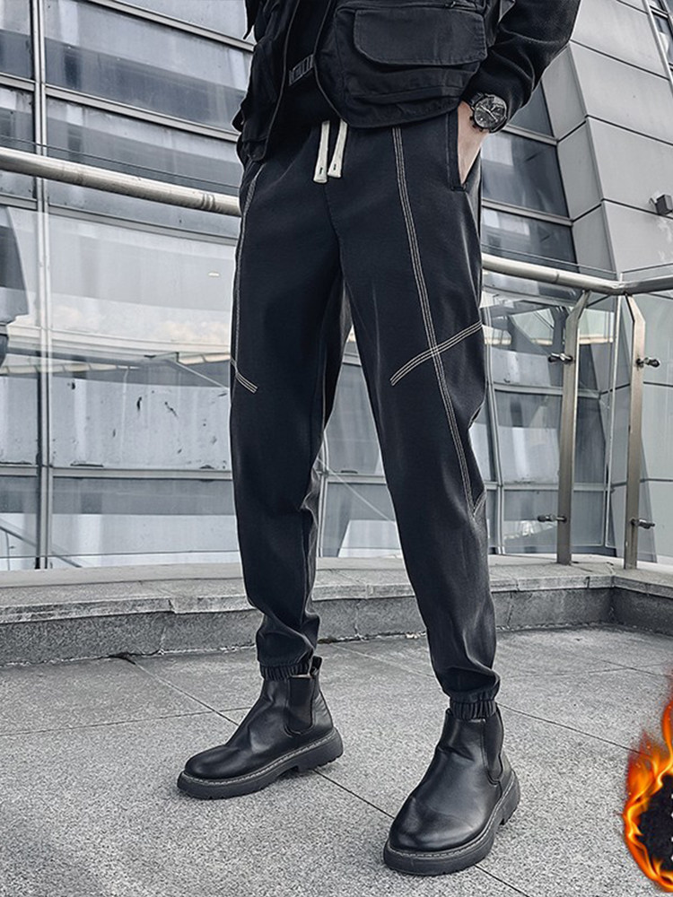 OBOY 봄 가을 유행 남성 마틴 부츠 캐주얼 바지 남성 벨벳 두꺼운 레깅스 트렌디 브랜드 잘 생긴 바지