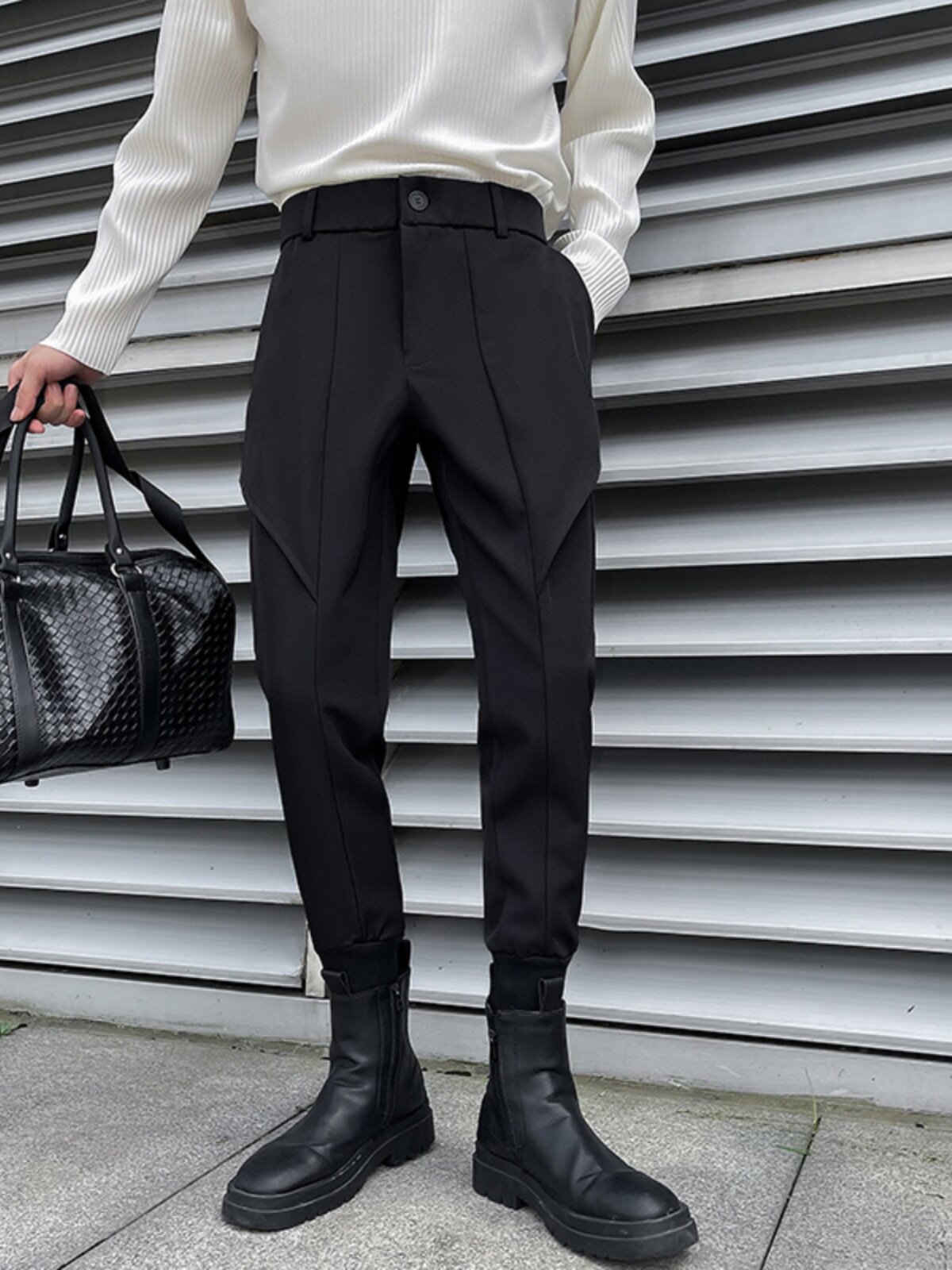 발찌가 있는 남성용 OBOY 봄 가을 캐주얼 바지 마틴 부츠가 있는 2024 새로운 작업복 작은 다리 바지 트렌디 브랜드 남성용 바지