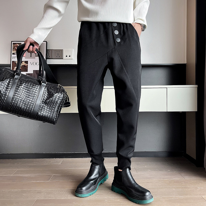 OBOY 봄 마틴 부츠 캐주얼 바지 남성 트렌디 브랜드 잘 생긴 슬림핏 바지 하이 엔드 하렘 작은 발 바지