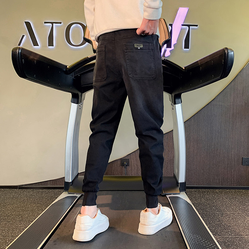 OBOY 봄 가을 워시 디스트레스드 오버올 남성 트렌디 브랜드 잘 생긴 슬림 스트레치 레깅스 트렌디 캐주얼 청바지