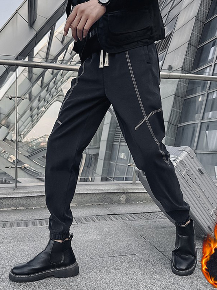 OBOY 봄 가을 유행 남성 마틴 부츠 캐주얼 바지 남성 벨벳 두꺼운 레깅스 트렌디 브랜드 잘 생긴 바지