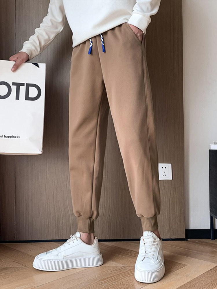 OBOY 봄 가을 심플한 솔리드 컬러 두꺼운 스웨트 팬츠 남성용 트렌디한 루즈하고 다재다능한 레깅스 잘 생긴 캐주얼 스포츠 바지