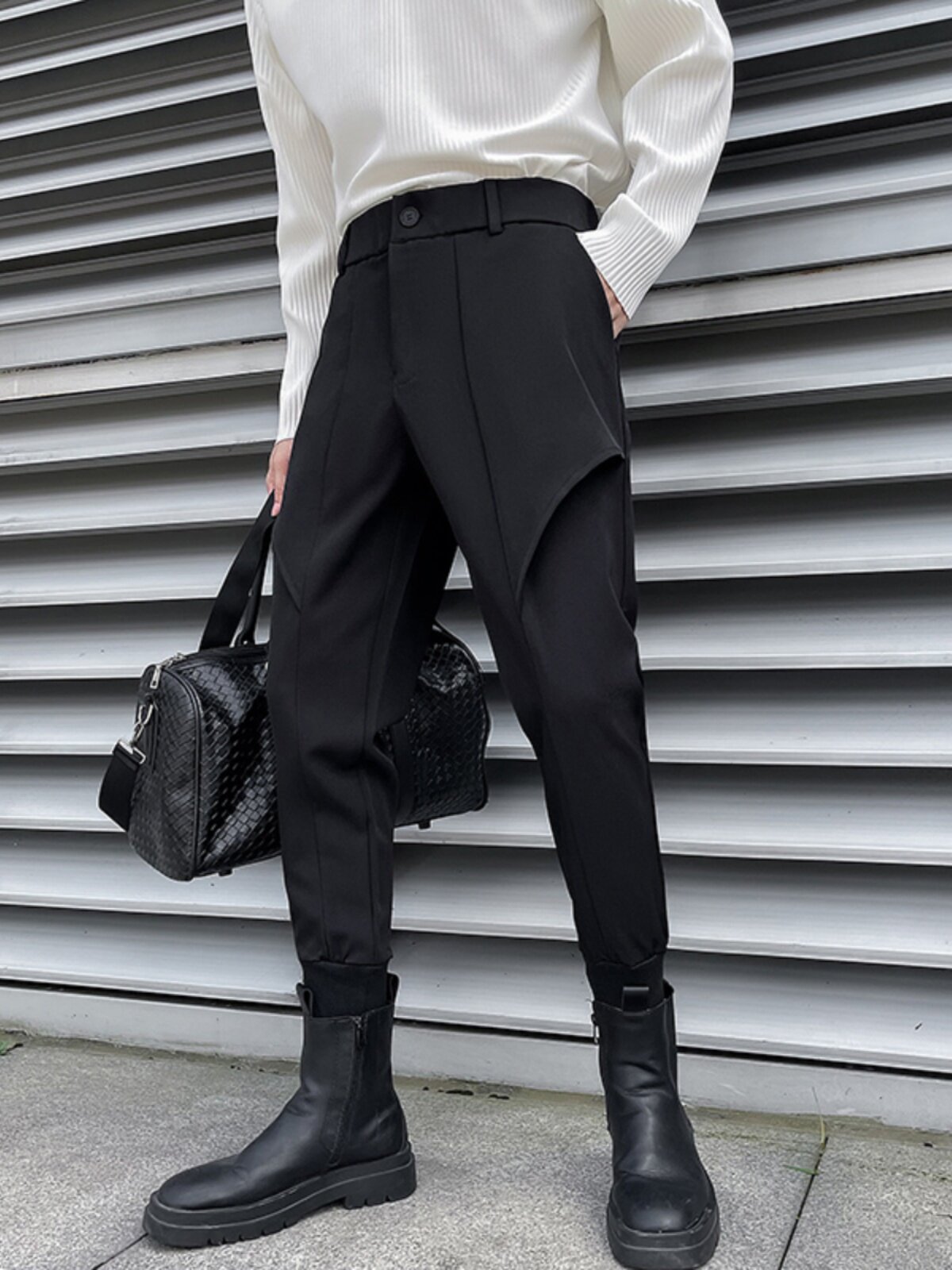 발찌가 있는 남성용 OBOY 봄 가을 캐주얼 바지 마틴 부츠가 있는 2024 새로운 작업복 작은 다리 바지 트렌디 브랜드 남성용 바지