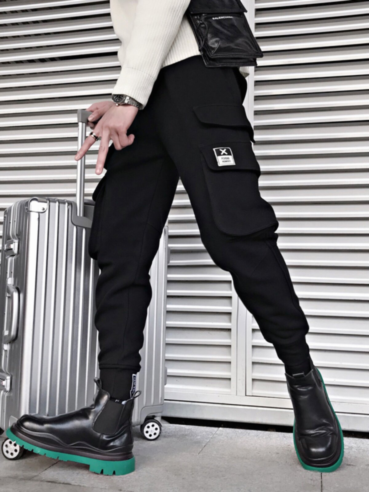 오보이 봄 가을 남성용 블랙 기능성 바지 멋스럽고 다재다능한 바지 트렌디한 남성용 신축성 캐주얼 팬츠