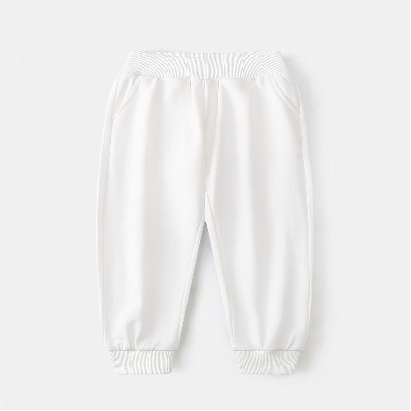 儿童纯棉白色运动长裤春夏薄款防蚊裤小中男童女童班服运动卫裤子