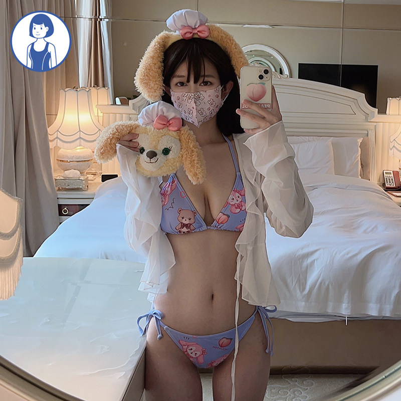 日系可爱少女甜美熊兔纯欲火辣性感小胸聚拢比基尼泳衣女温泉度假