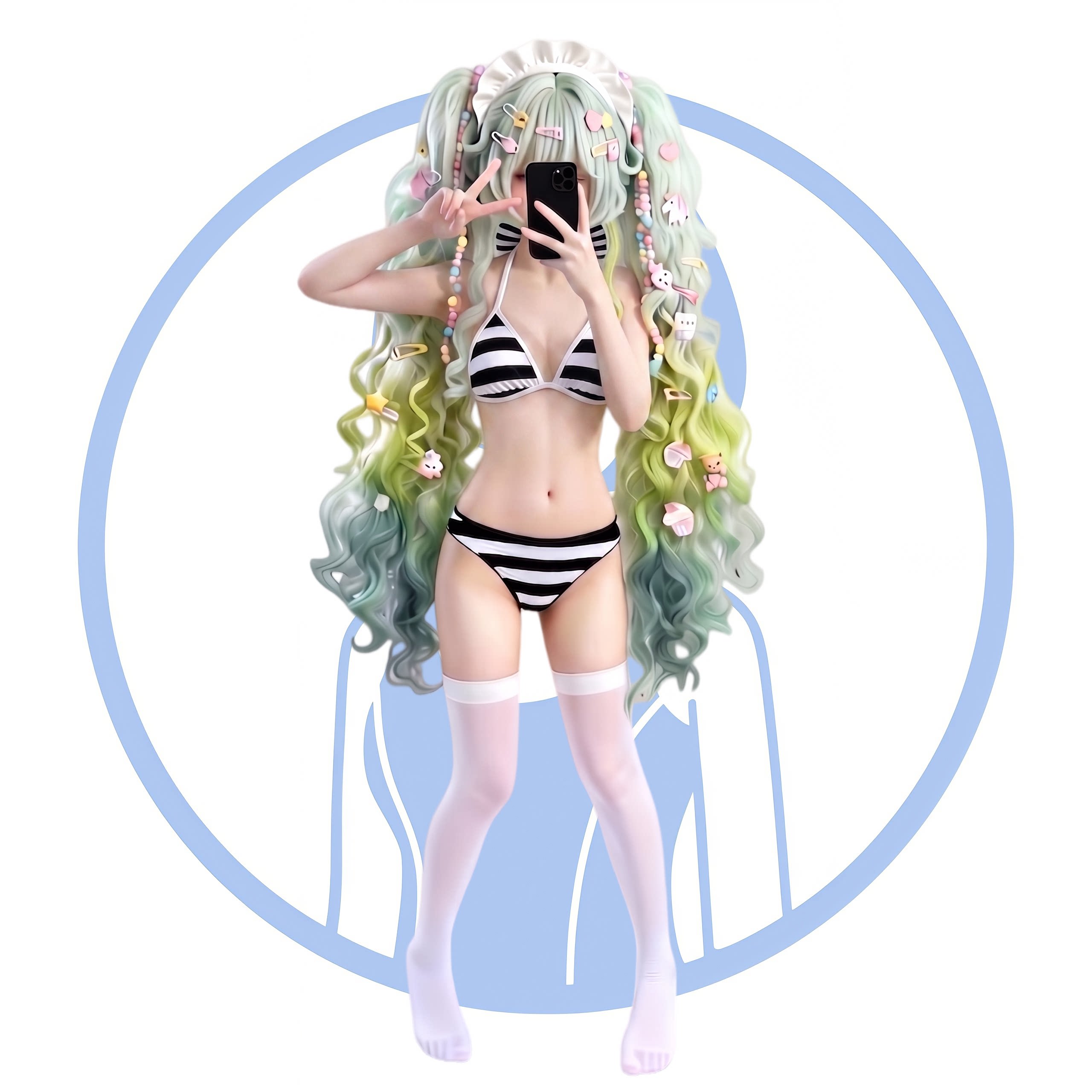 性感辣妹甜辣动漫少女黑白条纹比基尼女分体泳衣小胸聚拢温泉度假