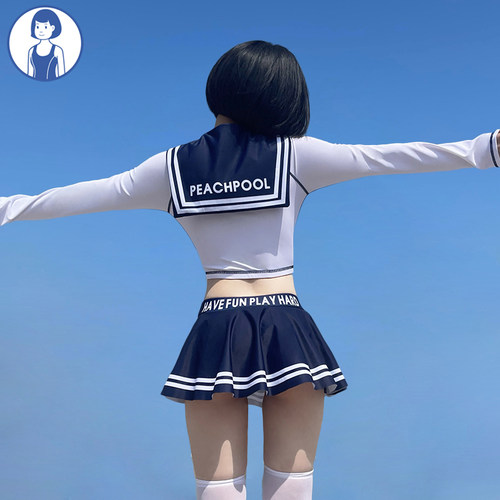 日系可爱少女水手服分体泳衣女