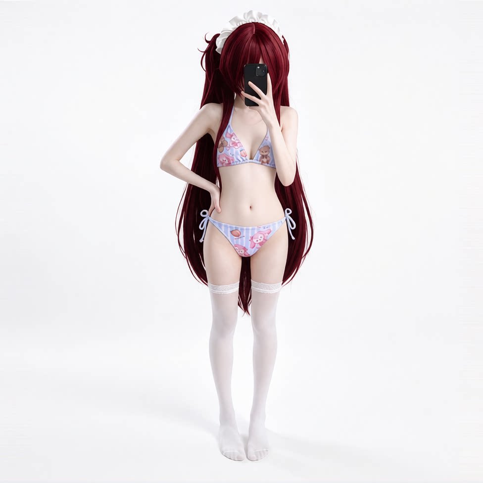 日系可爱少女甜美蓝白条纹卡通二次元纯欲火辣性感比基尼游泳衣女