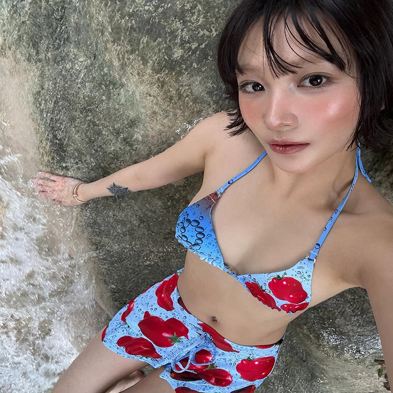 【番茄气泡】可爱少女甜妹性感辣妹纯欲印花海边沙滩三件套比基尼