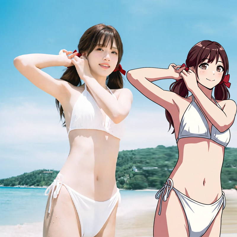 【经典基础款】日系可爱少女白色绑带三角性感高叉比基尼泳衣锦纶