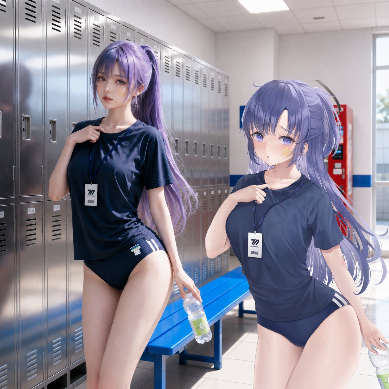 蔚蓝档案可爱少女校供运动套装藏蓝色体操服分体泳衣遮肉显瘦度假