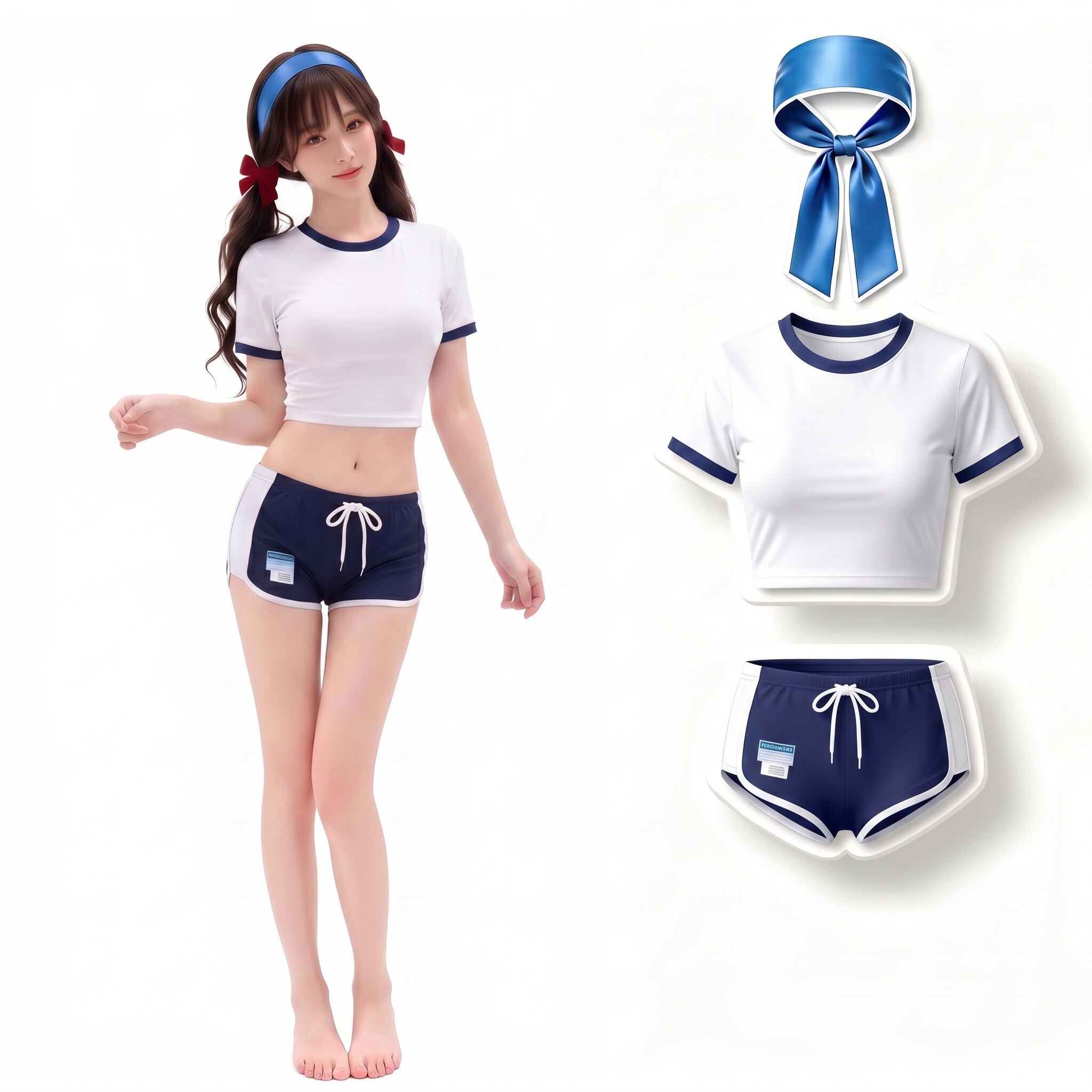日系经典组合可爱少女甜美保守学生藏蓝色体操服运动服分体泳衣