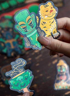 王的手创 炫黑金箔异形贴纸创意装饰手机防水贴画 成都博物馆正品