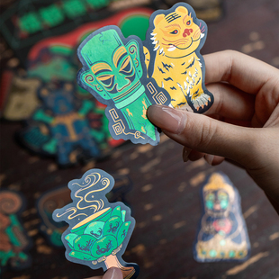 王的手创 炫黑金箔异形贴纸创意装饰手机防水贴画 成都博物馆正品