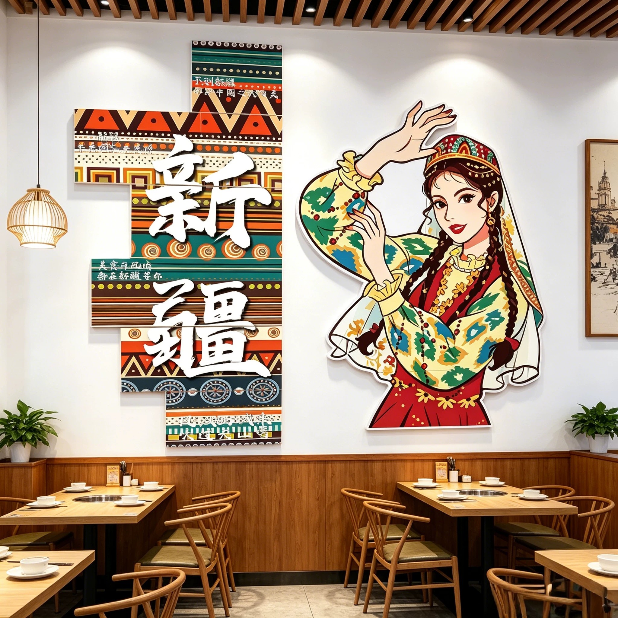新疆维吾尔民族风格特色饭店餐厅网红打卡墙面装饰画创意元素帽子