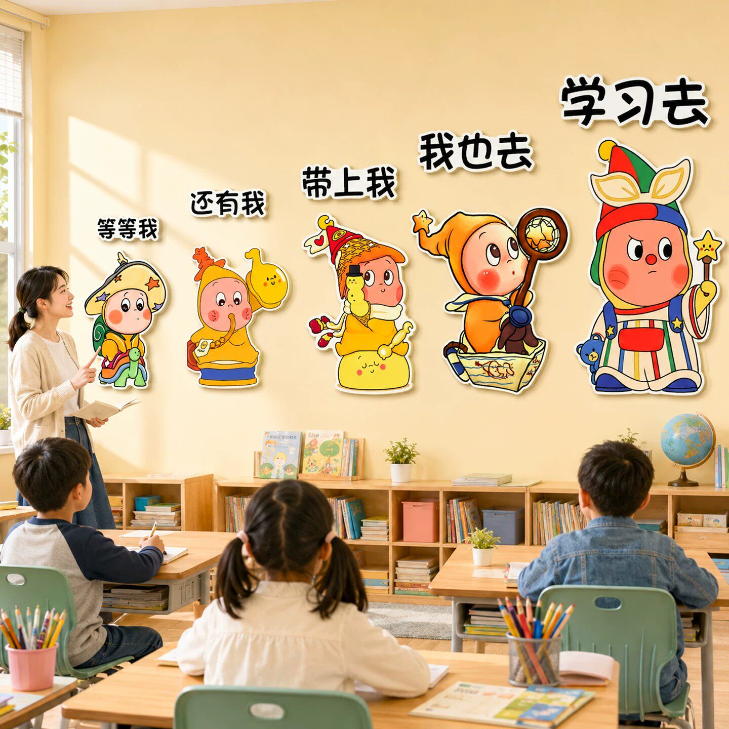 午托管班教室墙面装饰幼儿园环创教育培训机构文化墙贴纸楼梯布置