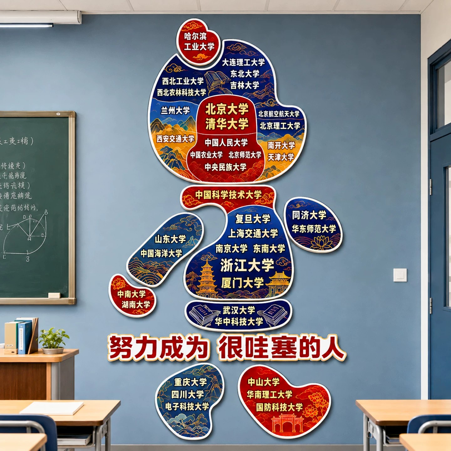 高三班级大学名校目标墙高中考教室布置激励志标语黑板报装饰贴画
