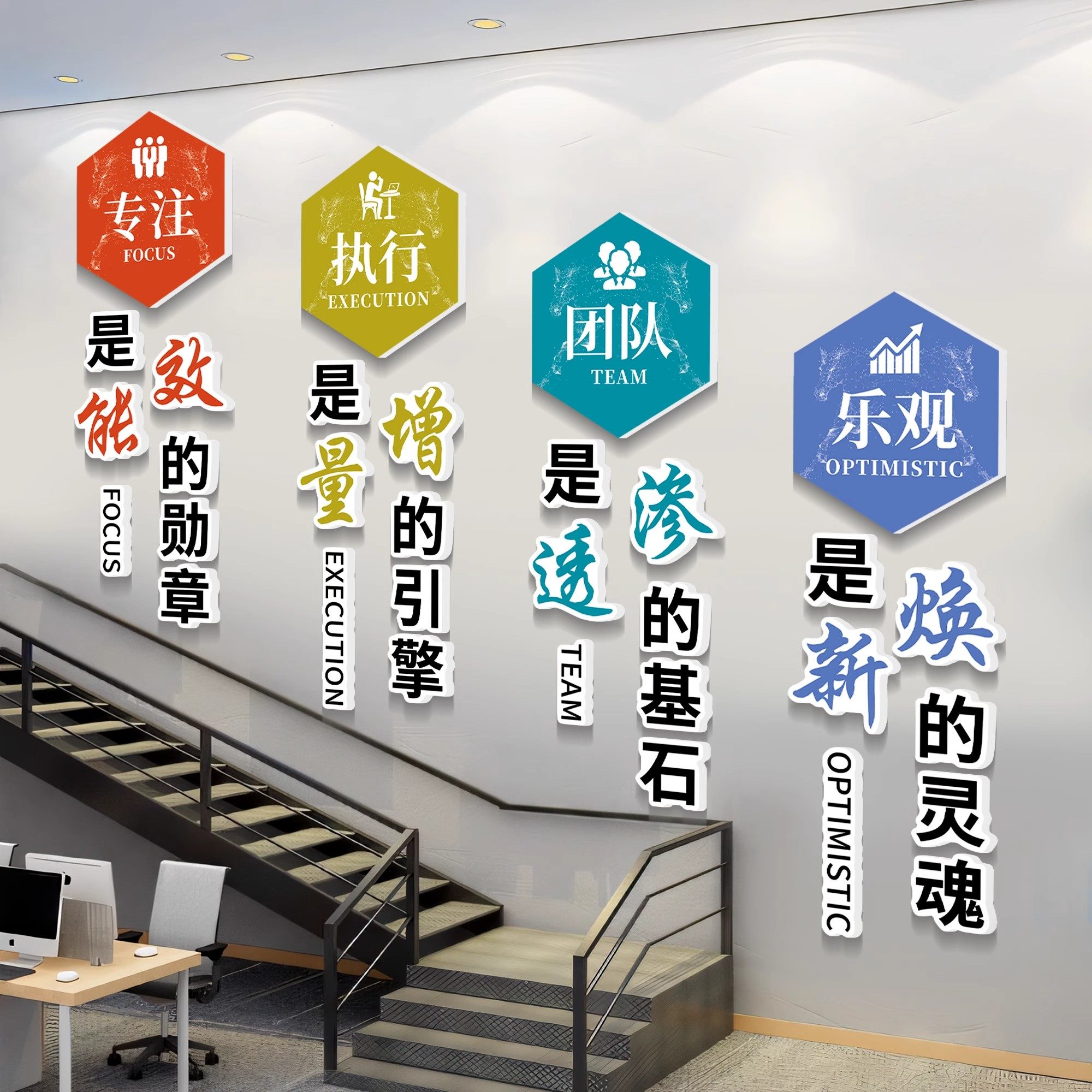 办公室氛围布置装饰团队励志标语企业文化墙公司形象会议室墙贴画